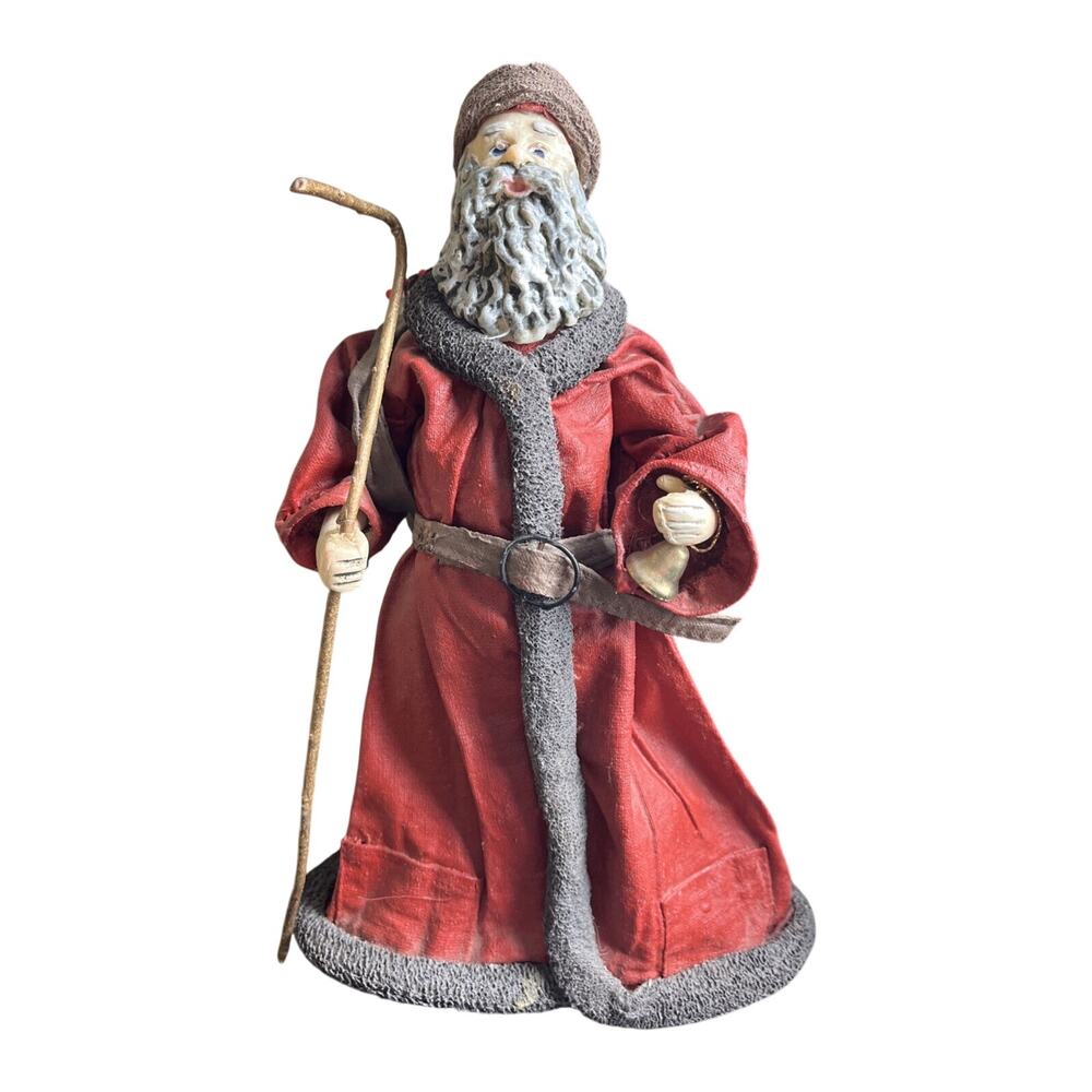 Vintage Old World Father Christmas Folk Art Santa Figure 10” Resin/Papier‑Mâché